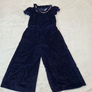 Janie and Jack Blue Velvet Dressy Holiday Classic Occasion One Piece‎ Romper 6